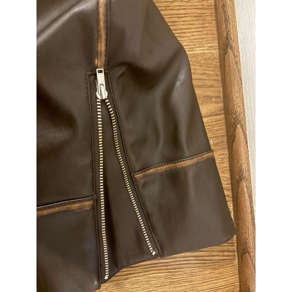 Lovers and Friends Brinley Faux Leather Jacket Brown Distressed Large Revolve - Picture 3 of 7